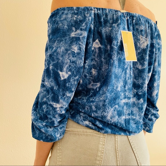 New Michael Kors Tie-Dye Long Sleeve Off the Shoulder Top - Picture 4 of 10